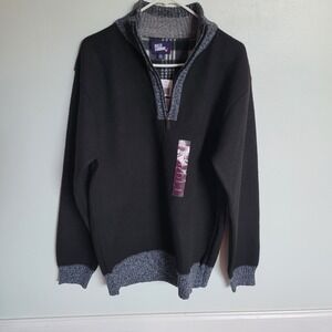 NWT Billy London Men's XL Black Grey Plaid Lined 1/4 Zip Sweater Fleece Lined